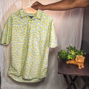Straight Faded Egg Print Short Sleeve Button